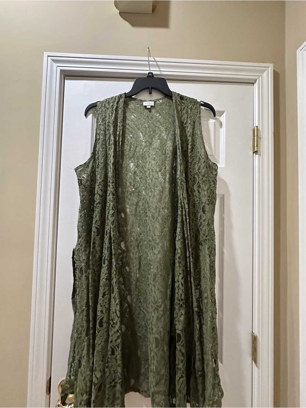 LuLaRoe Olive Green Lace Sleeveless Duster Cardigan